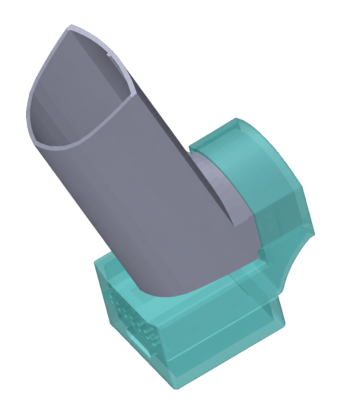 Angled CAD view of the developing InhalAIR attachment